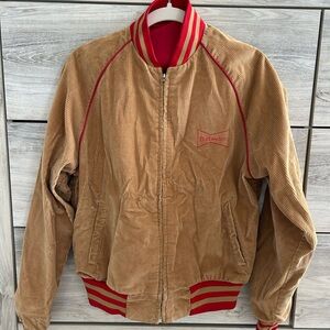 Vintage Reversible Budweiser Tan Corduroy Jacket with Red Trim